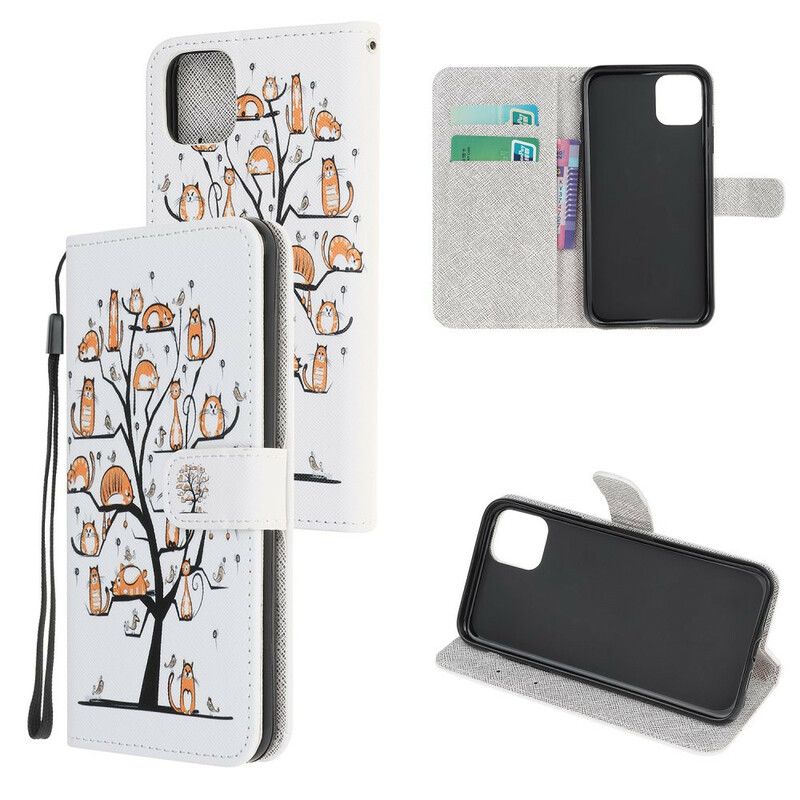 Folio Deksel iPhone 13 Pro Max Funky Cats Strappy