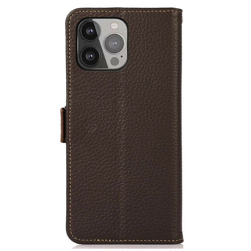 Folio Deksel iPhone 13 Pro Max Lychee Khazneh I Ekte Skinn Beskyttelse Deksel