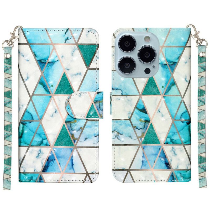 Lærdeksel Folio Deksel iPhone 13 Pro Max Marble Light Strip Spotlights