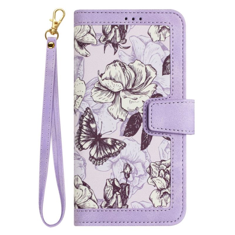 Folio Deksel Samsung Galaxy S26 Plus Blomster Med Stropp