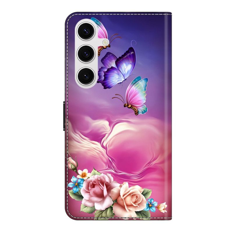 Folio Deksel Samsung Galaxy S26 Plus Blomstersommerfuglmønster Beskyttelse Deksel