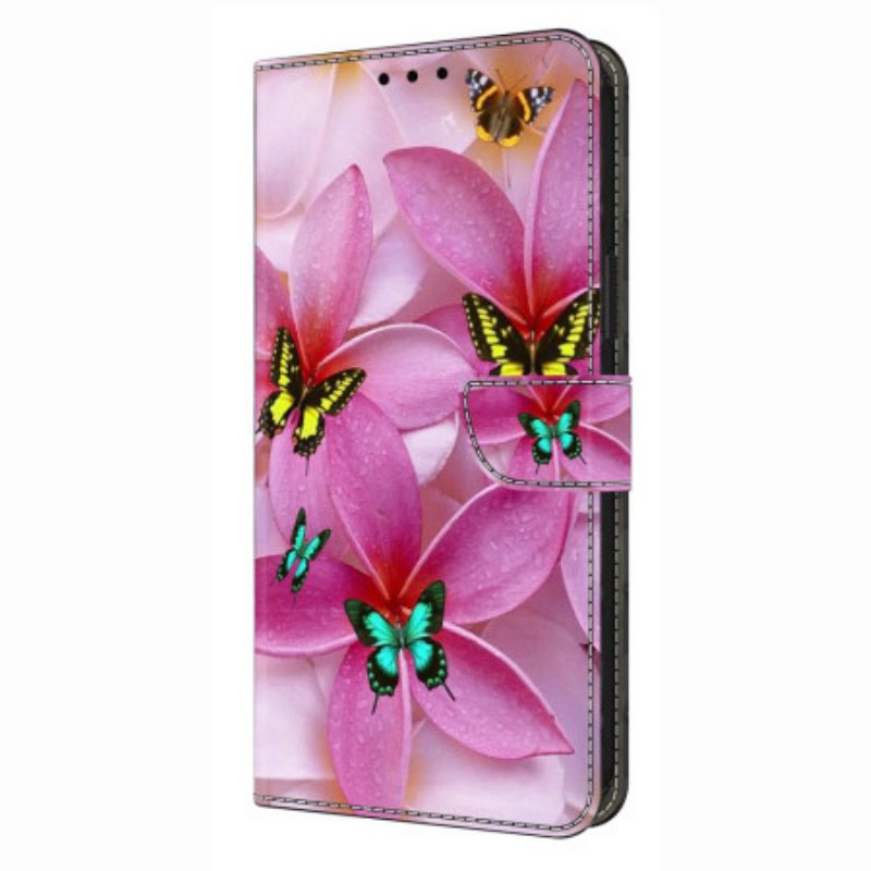 Folio Deksel Til Samsung Galaxy S26 Plus Rosa Blomstersommerfugler