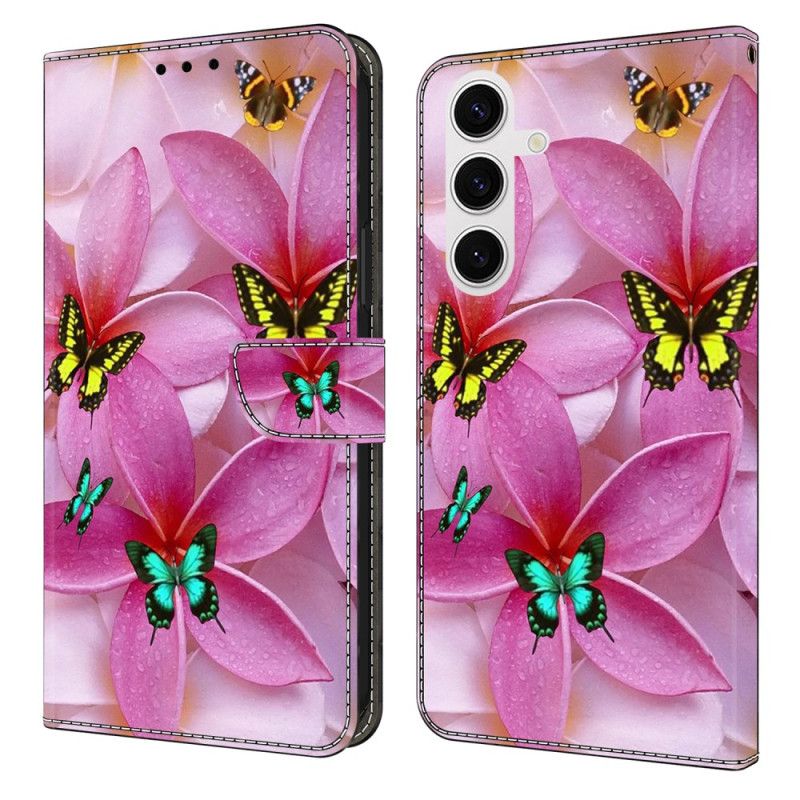 Folio Deksel Til Samsung Galaxy S26 Plus Rosa Blomstersommerfugler