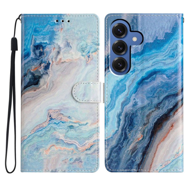 Lærdeksel Folio Deksel Samsung Galaxy S26 Plus Mobildeksel Blå Marmor