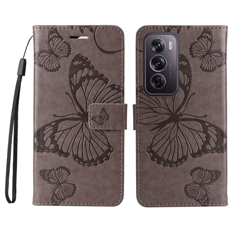 Lærdeksel Folio Deksel Oppo Reno 12 Pro 5g Mobildeksel Kjempesommerfugler