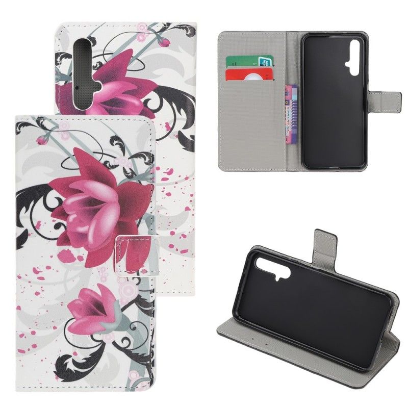 Folio Deksel Huawei Nova 5T Magenta Tropiske Blomster
