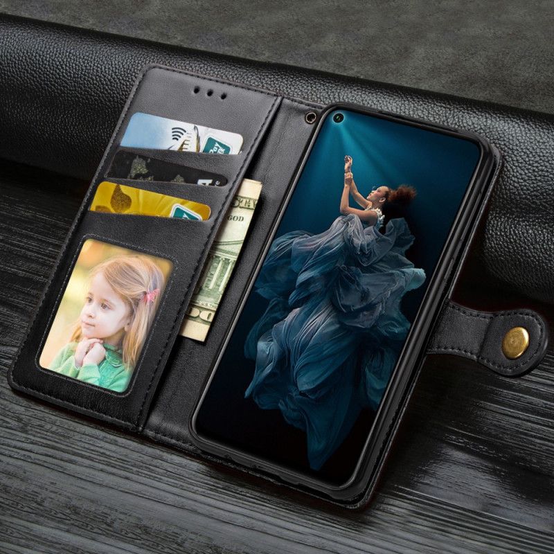 Folio Deksel Huawei Nova 5T Svart Kunstlær Og Vintage Lås