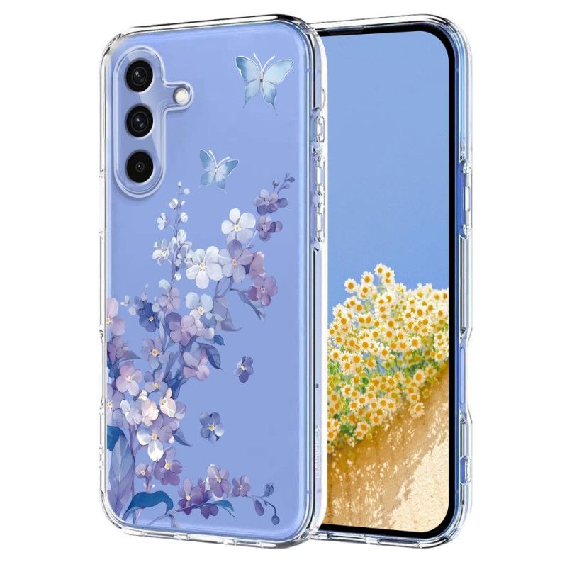 Deksel Til Samsung Galaxy S25 Fe Gjennomsiktig Blomster- Og Sommerfugldesign