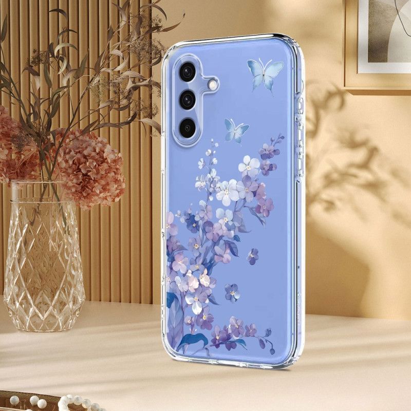 Deksel Til Samsung Galaxy S25 Fe Gjennomsiktig Blomster- Og Sommerfugldesign