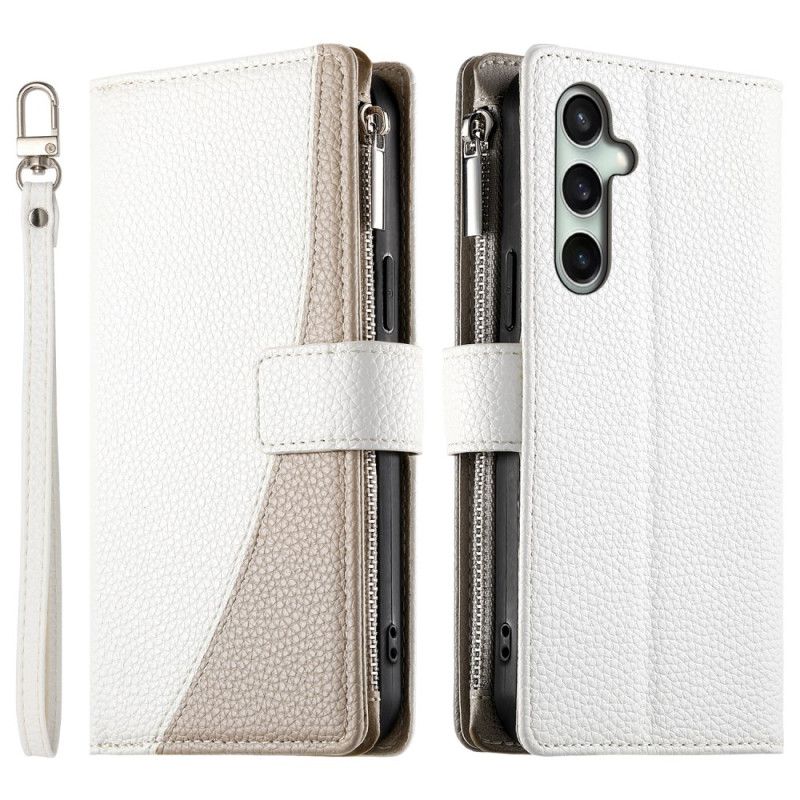 Folio Deksel Samsung Galaxy S25 Fe Lommebok I Skinn Med Glidelås Og Stropper Beskyttelse Deksel