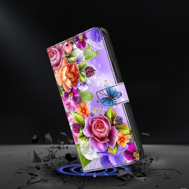 Lærdeksel Folio Deksel Samsung Galaxy S25 Fe Mobildeksel Fargerike Blomster