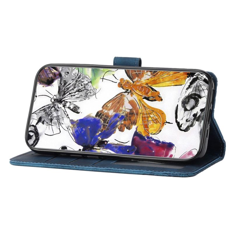 Lærdeksel Folio Deksel Samsung Galaxy S25 Fe Mobildeksel Sommerfugl I Semsket Skinn