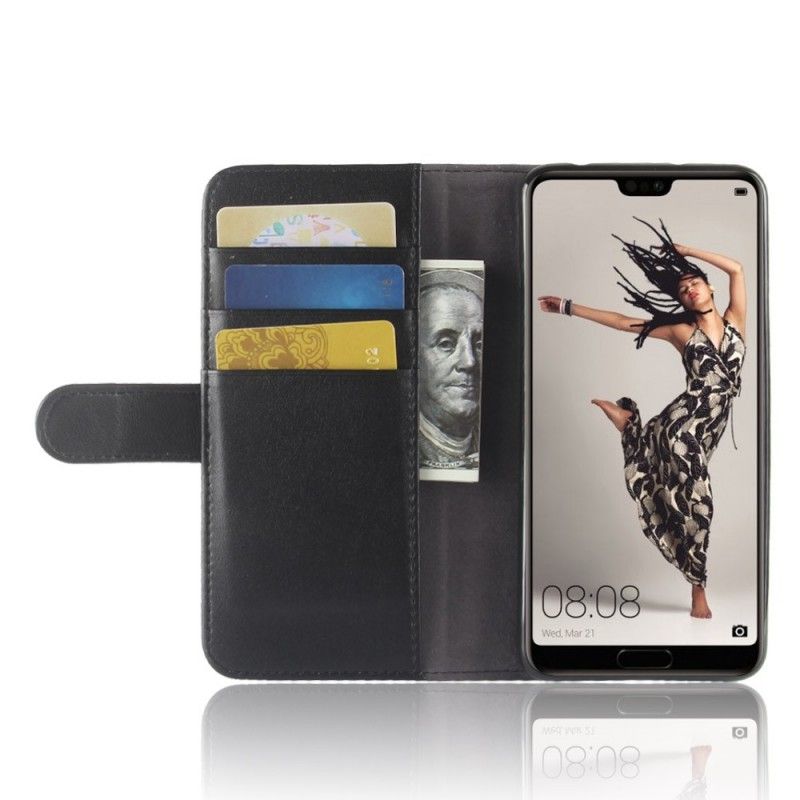 Lærdeksel Folio Deksel Huawei P20 Pro Svart Ekte Lær