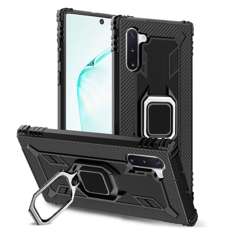 Deksel Samsung Galaxy Note 10 Svart Ring Og Karbonfiber Anti-fall