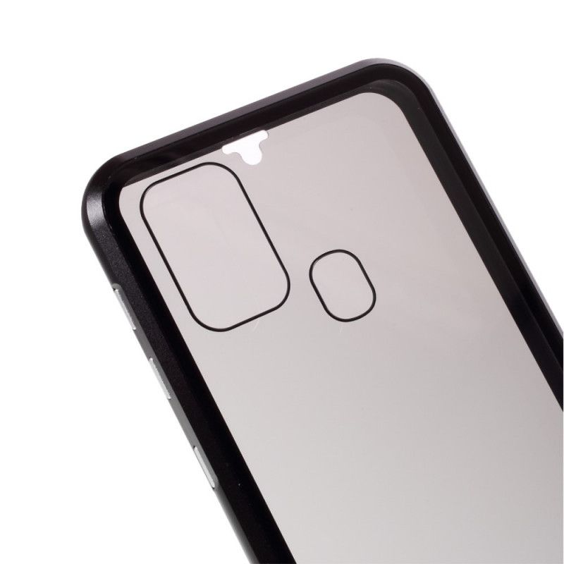 Deksel Samsung Galaxy M31 Svart Metallkanter Og Herdet Glass Beskyttelse