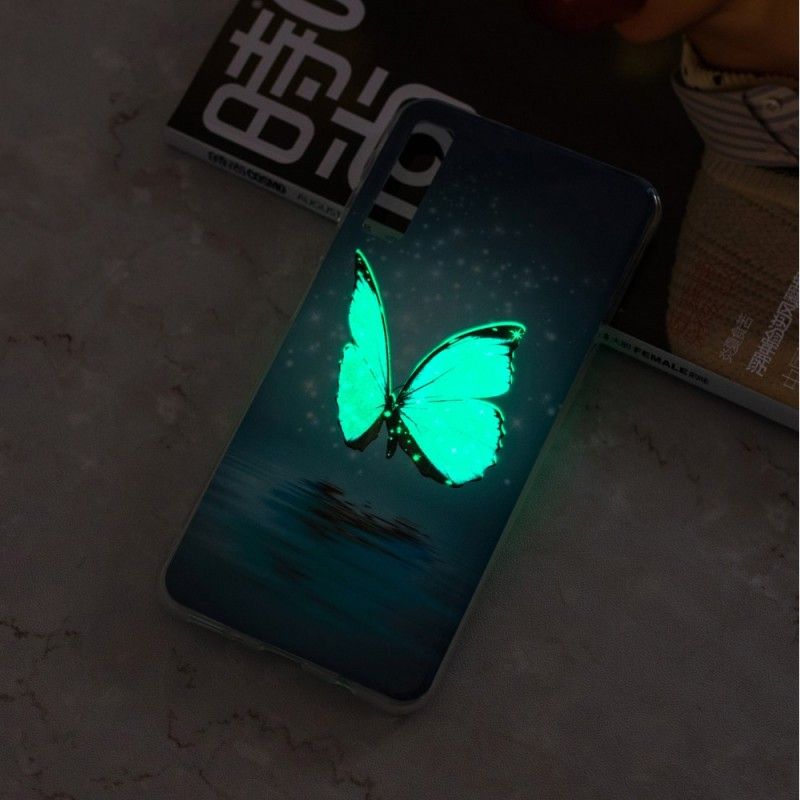 Deksel Samsung Galaxy A7 Fluorescerende Blå Sommerfugl Anti-fall