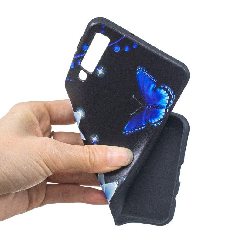 Deksel Samsung Galaxy A7 Sommerfugl Og Blå Blomster