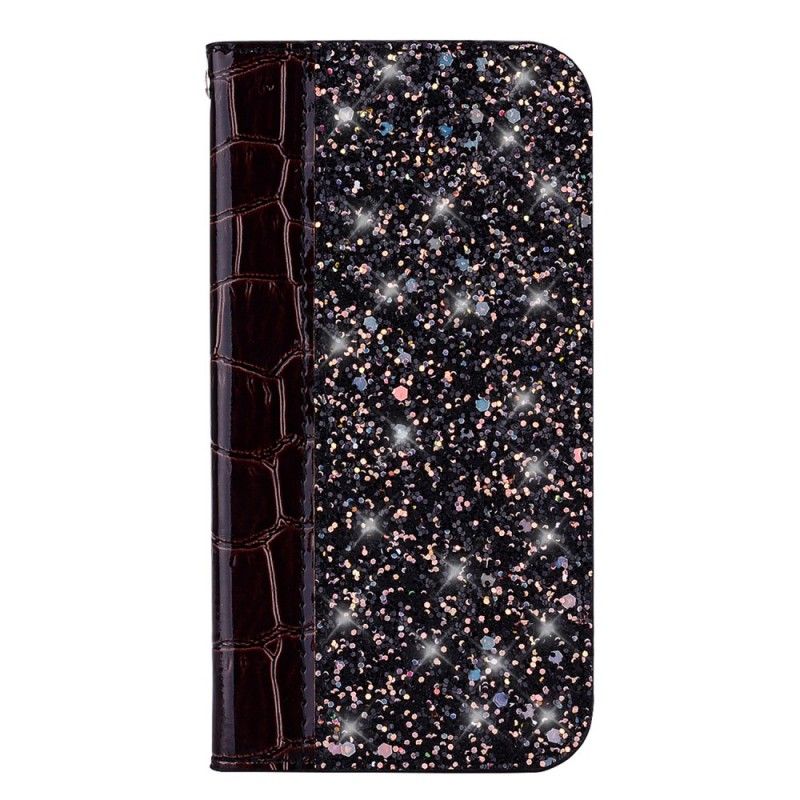 Folio Deksel Samsung Galaxy A7 Svart Mobildeksel Krokodillehud Og Glittereffekt