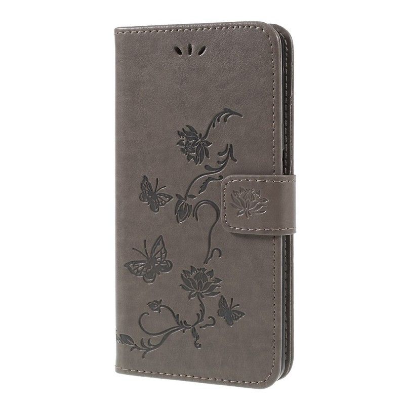 Folio Deksel Samsung Galaxy A7 Svart Sommerfugler Og Tanga Blomster