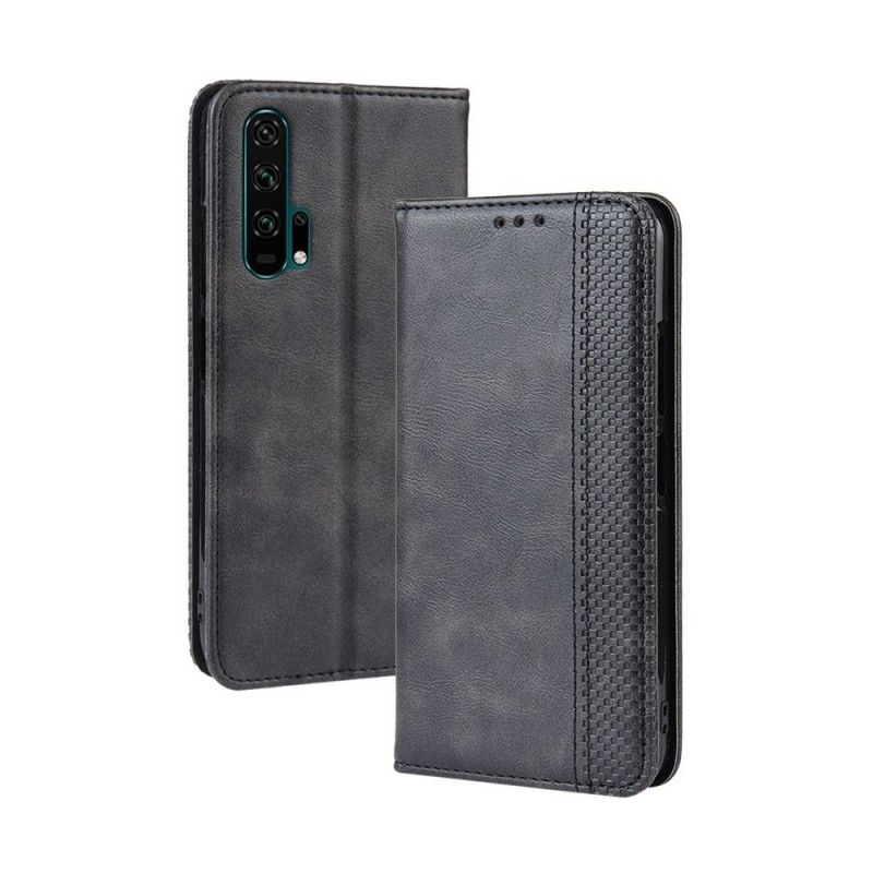 Folio Deksel Honor 20 Pro Svart Stilisert Vintage-Skinneffekt Beskyttelse