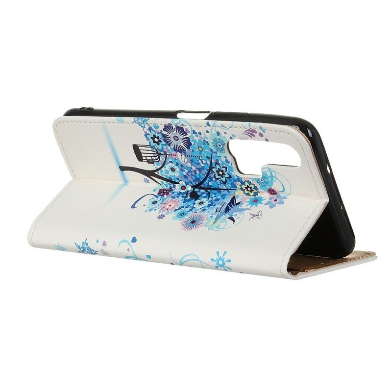 Lærdeksel Folio Deksel Honor 20 Pro Mørkeblå Blomstrende Tre