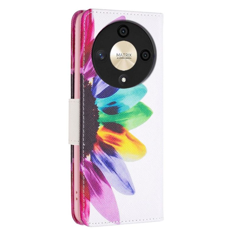 Lærdeksel Folio Deksel Honor X9b / Magic 6 Lite Mobildeksel Blomsterakvarell