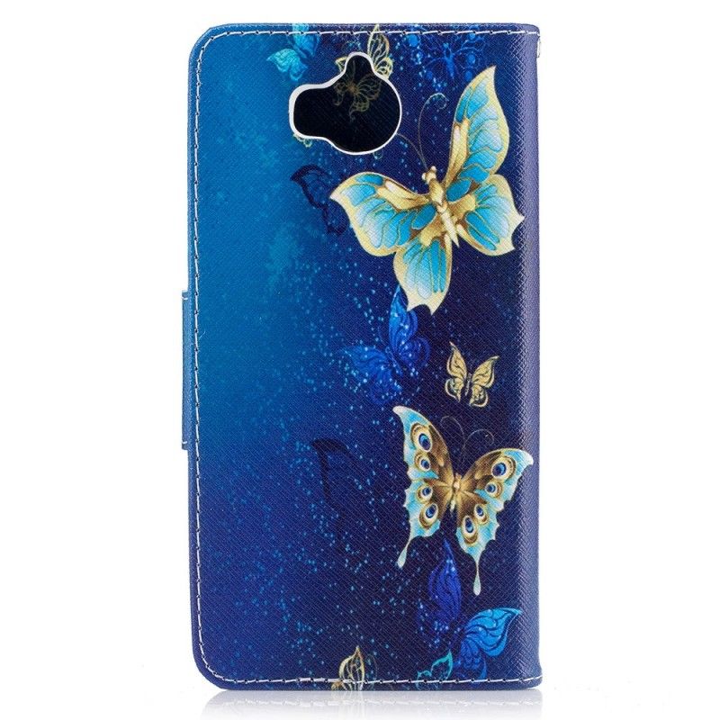 Lærdeksel Folio Deksel Huawei Y6 2017 Mobildeksel Sommerfugler Om Natten