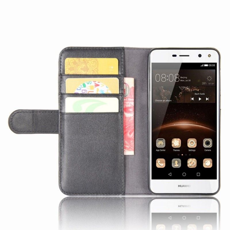 Lærdeksel Folio Deksel Huawei Y6 2017 Svart Skinneffekt