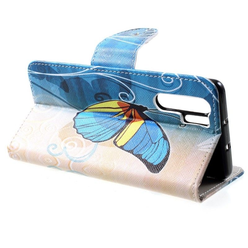 Folio Deksel for Huawei P30 Pro Lyseblå Sommerfugler Og Blomster
