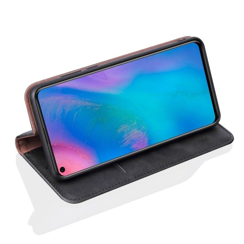 Folio Deksel Huawei P30 Pro Svart Sydd Skinneffekt