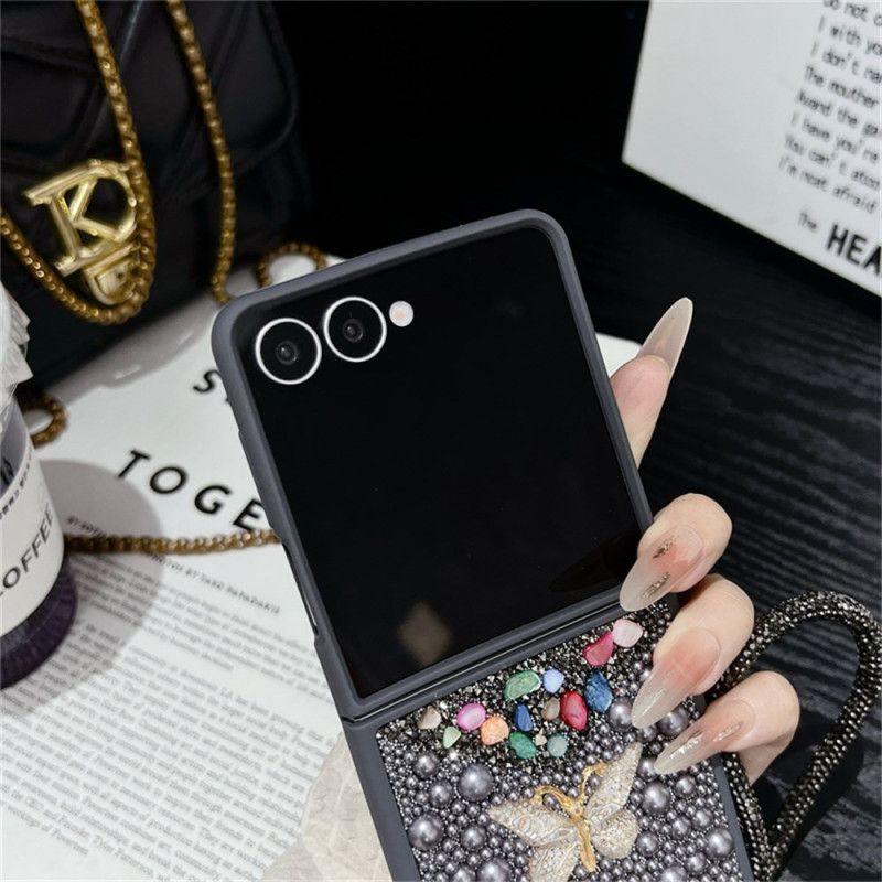 Deksel Samsung Galaxy Z Flip 7 Glitterdesign Og Håndleddsstropp