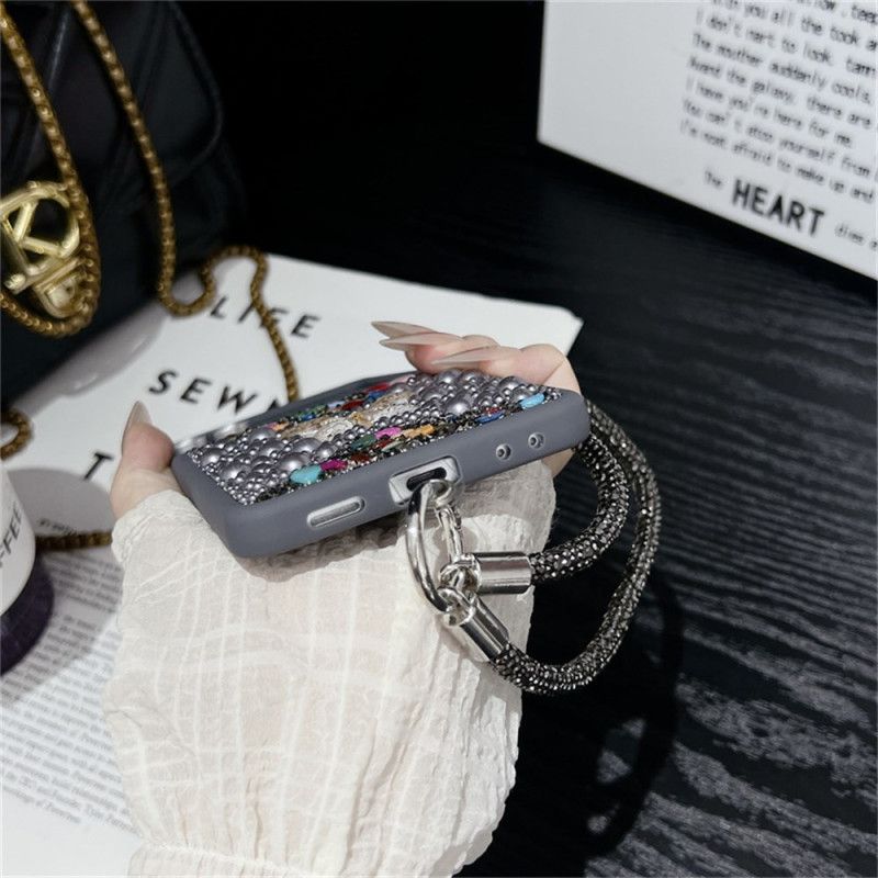 Deksel Samsung Galaxy Z Flip 7 Glitterdesign Og Håndleddsstropp