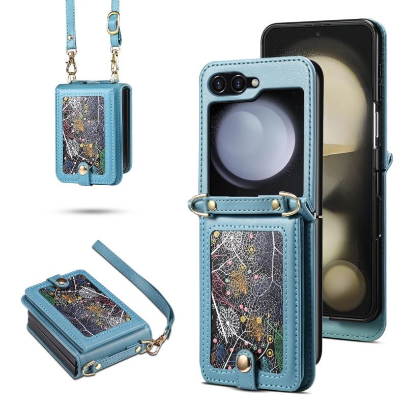 Deksel Samsung Galaxy Z Flip 7 Marmorert Kortholder Og Skulderstropp