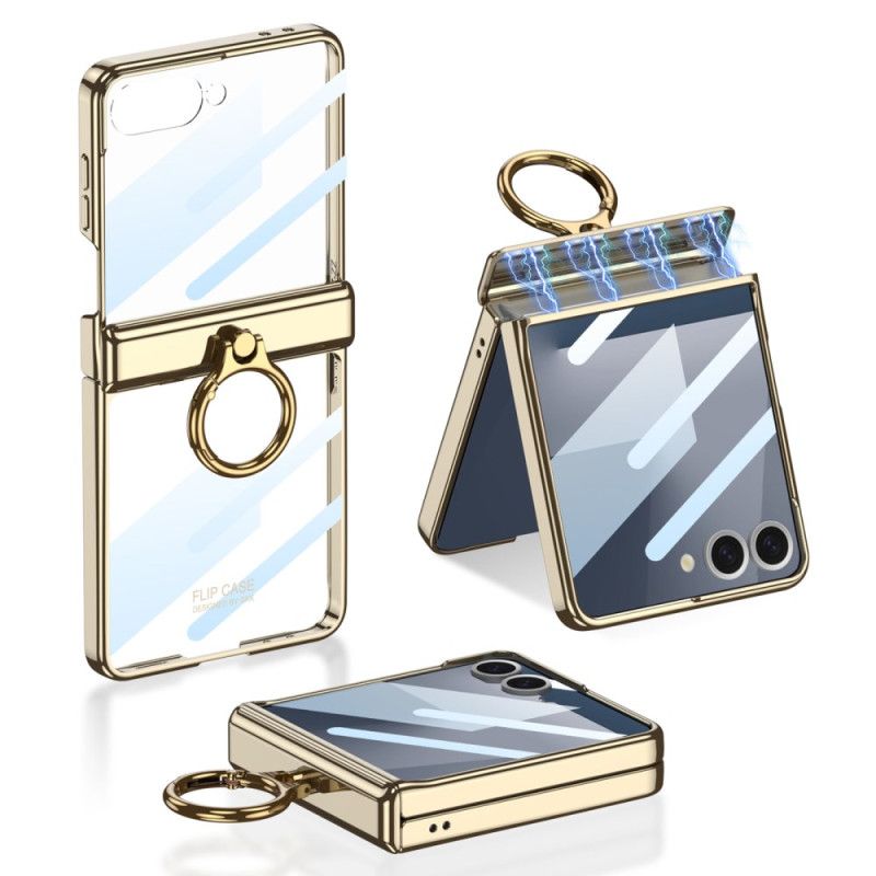 Deksel Til Samsung Galaxy Z Flip 7 Gjennomsiktig Med Stativ Og Magnetisk Beskyttelse Gkk