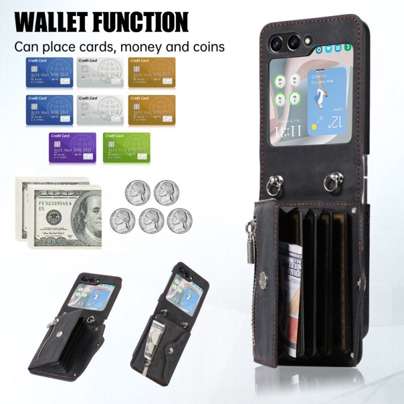 Deksel Til Samsung Galaxy Z Flip 7 Lommebok Med Snor Og Skulderstropp