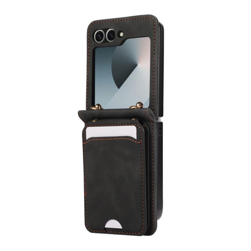 Etui Samsung Galaxy Z Flip 7 Kortholder Og Skulderstropp I Skinneffekt