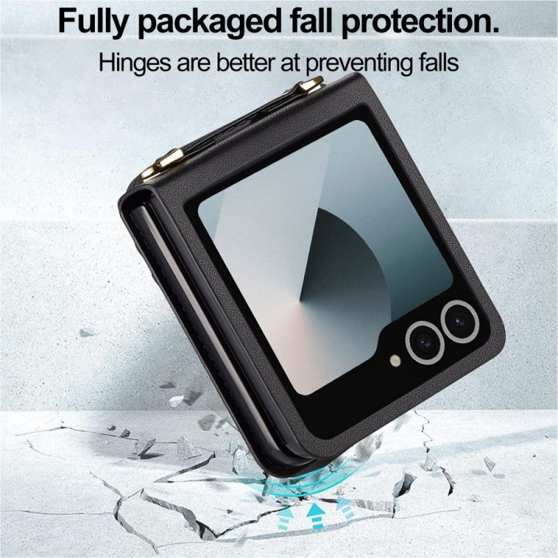 Etui Til Samsung Galaxy Z Flip 7 Kortholder Og Skulderstropp I Skinnstil
