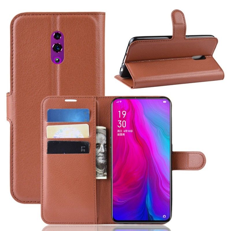 Lærdeksel Folio Deksel Oppo Reno Svart Mobildeksel Litchi Imitert Skinn