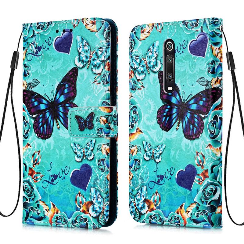 Folio Deksel Xiaomi Mi 9T / Mi 9T Pro Kjærlighetssommerfugler Med Tanga