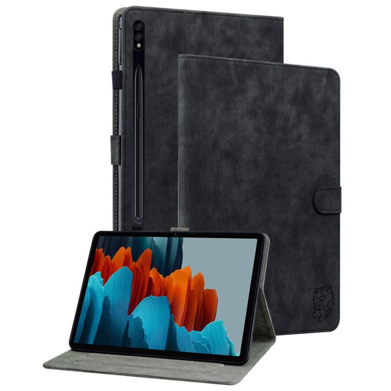 Folio Deksel Samsung Galaxy Tab S10 Plus Liten Tiger Med Semsket Skinneffekt
