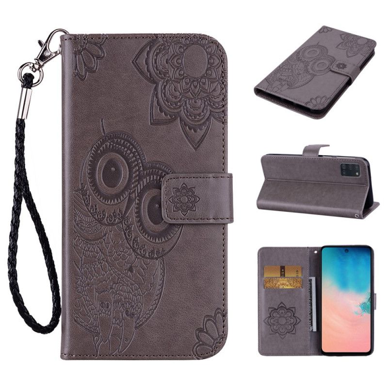 Lærdeksel Folio Deksel Samsung Galaxy A31 Grå Uglemandala Og Tanga