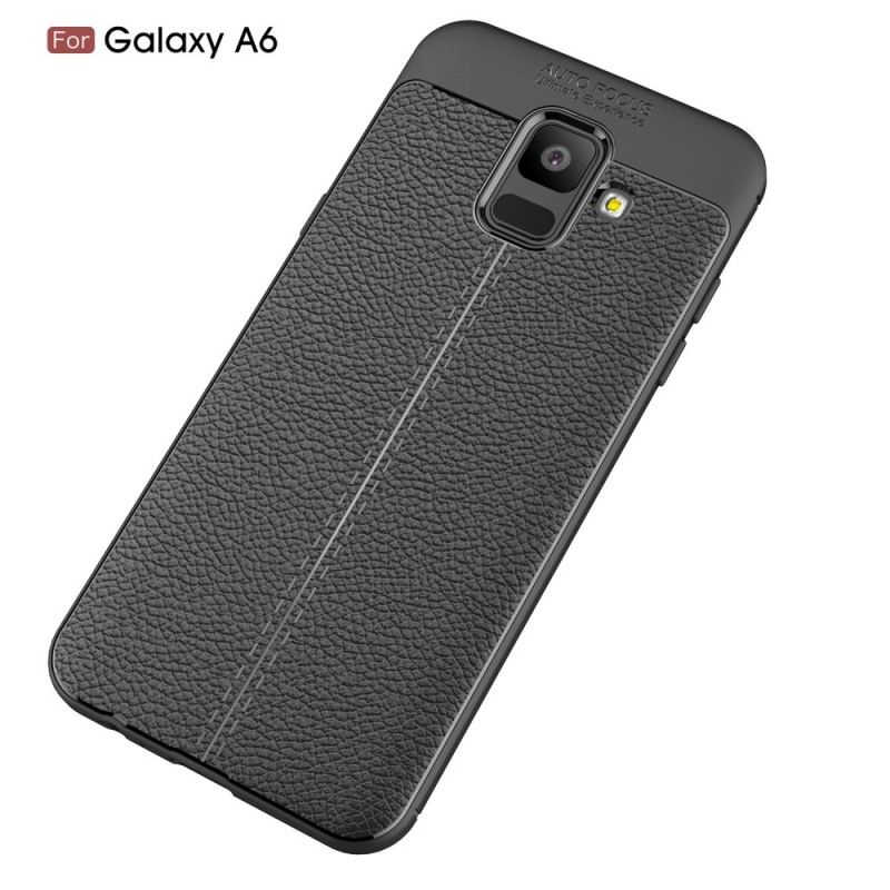 Deksel Samsung Galaxy A6 Svart Mobildeksel Dobbeltlinjet Litchi-Læreffekt