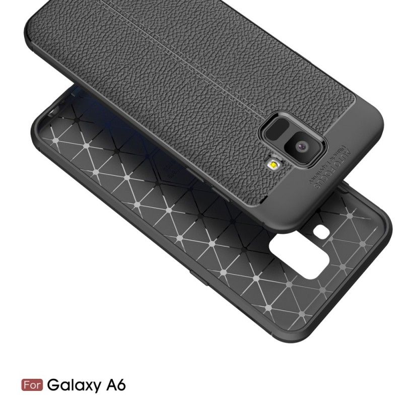 Deksel Samsung Galaxy A6 Svart Mobildeksel Dobbeltlinjet Litchi-Læreffekt