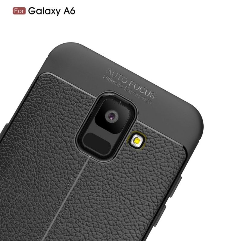 Deksel Samsung Galaxy A6 Svart Mobildeksel Dobbeltlinjet Litchi-Læreffekt