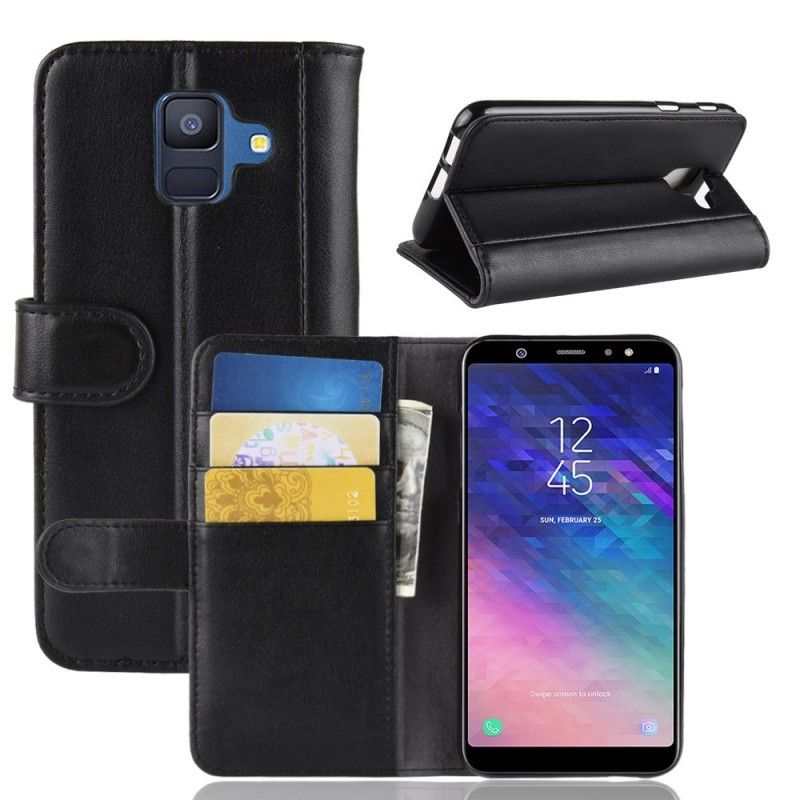 Folio Deksel for Samsung Galaxy A6 Svart Delt Skinn