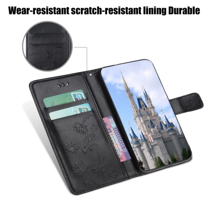 Folio Deksel Huawei Y6p Svart Fortryllede Sommerfugler Anti-fall