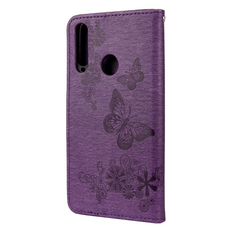 Lærdeksel Folio Deksel Huawei Y6p Svart Bare Sommerfugler Med Tanga