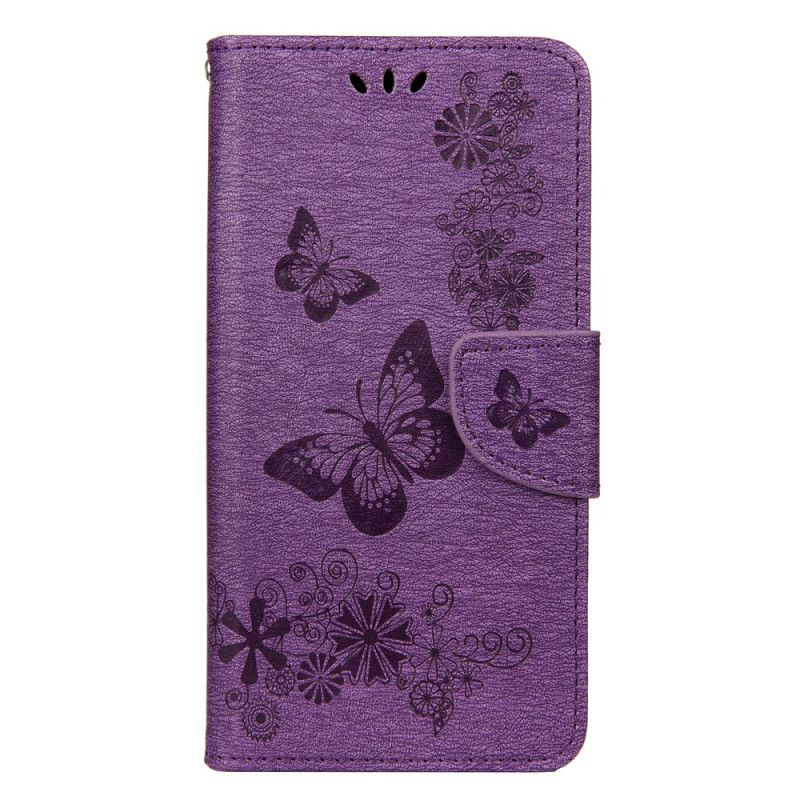 Lærdeksel Folio Deksel Huawei Y6p Svart Bare Sommerfugler Med Tanga