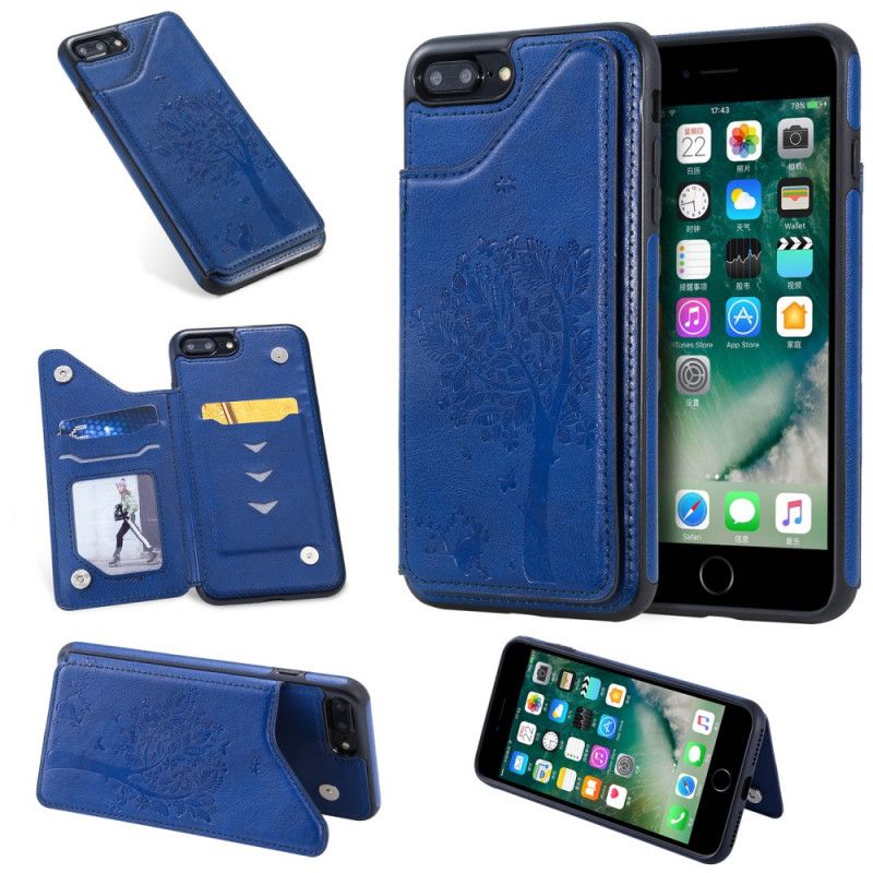 Deksel iPhone 7 Plus / 8 Plus Rød Kortholder Med Kattetrykk