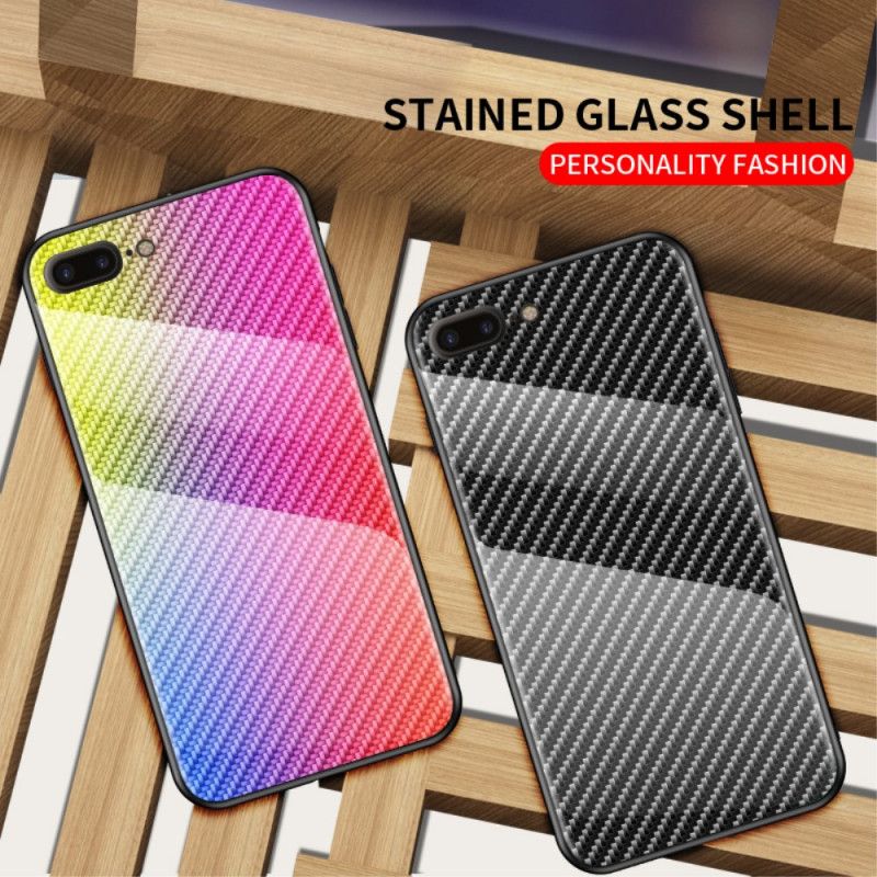 Deksel iPhone 7 Plus / 8 Plus Svart Karbonfiber Herdet Glass Pluss